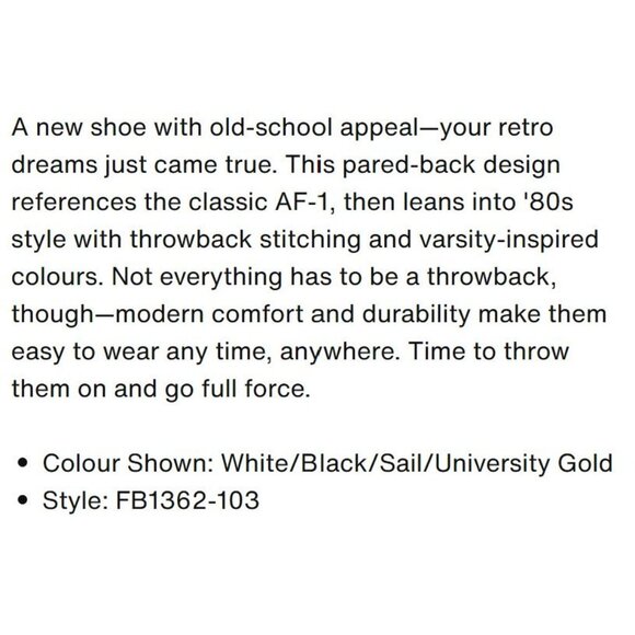 Nike Full Force Low White/Black/Gold (AF1) Shoe FB1362-103 Men's 10 New - Picture 8 of 10